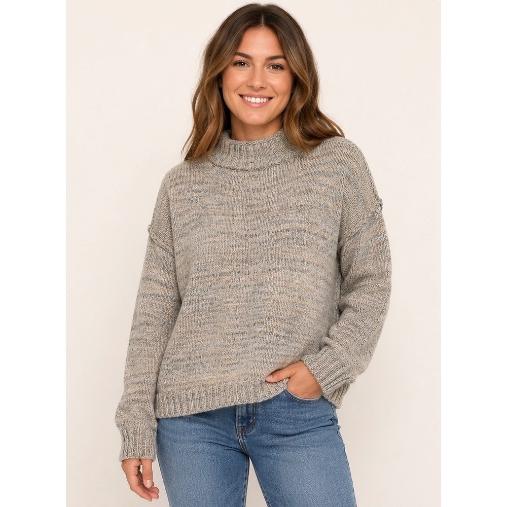 BDG Urban Outfitters Space Dye Mock Neck Oversized Sweater Grey Tan Sz XL